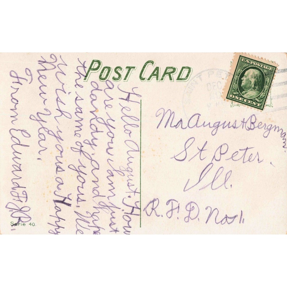 Antique Best Wishes Postcard Red Roses Embossed 1909 Franklin 1c Stamp Serie 40 - Picture 2 of 2